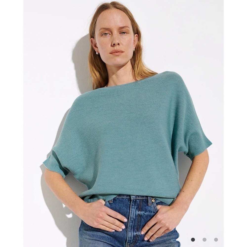 The Reset R Label Top Essential Pullover Sweater Short Sleeve 100% Wool Beach XS
